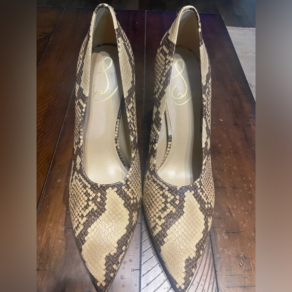 Sam Elderman snake skin Hazel Pointed Toe Heels. Pump. Size 9 Brown & Black - Picture 1 of 7